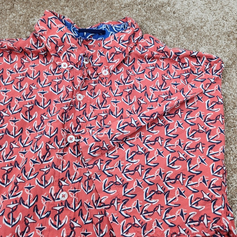 Reyn Spooner Mens Large Red Anchor Print Cotton Short Sleeve Button Down Shirt
